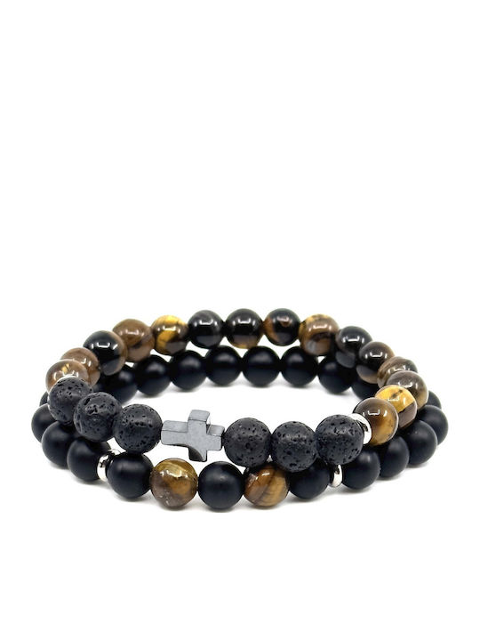Lava Stone Διπλό Ελαστικό Βραχιόλι Φυσικές Πέτρες