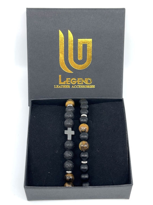 Lava Stone Διπλό Ελαστικό Βραχιόλι Φυσικές Πέτρες
