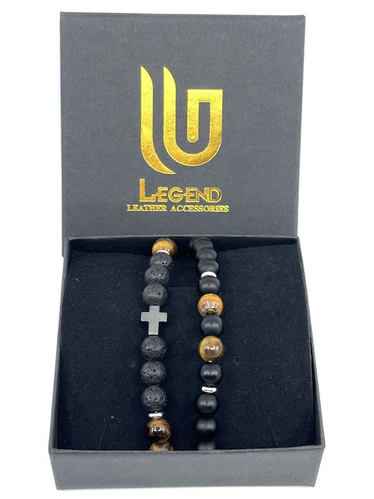 Lava Stone Διπλό Ελαστικό Βραχιόλι Φυσικές Πέτρες