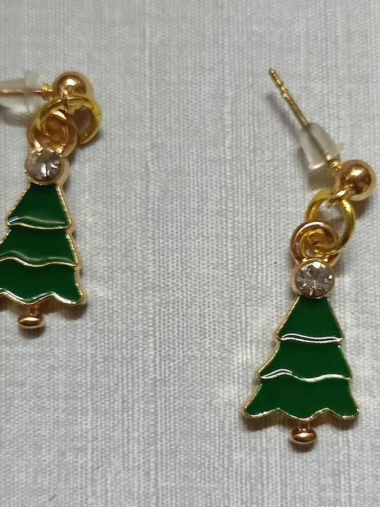 Handmade Gold Metal Christmas Tree Green Earrings Tatu Moyo