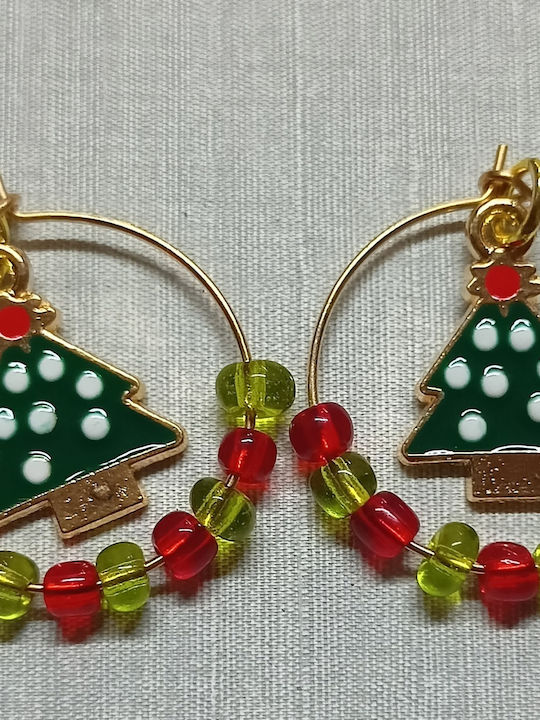 Tatu Moyo Handmade Gold Plated Metal Hoops Christmas Tree Beads 4cm Earrings
