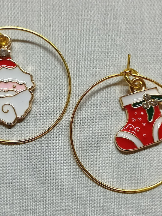 Handmade Gold-Plated Metal Hoop Earrings Christmas Boot Santa Claus 4cm Tatu Moyo