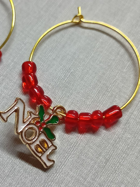 Tatu Moyo Handmade Gold Plated Metal Christmas Hoops Noel Beads 4cm Earrings