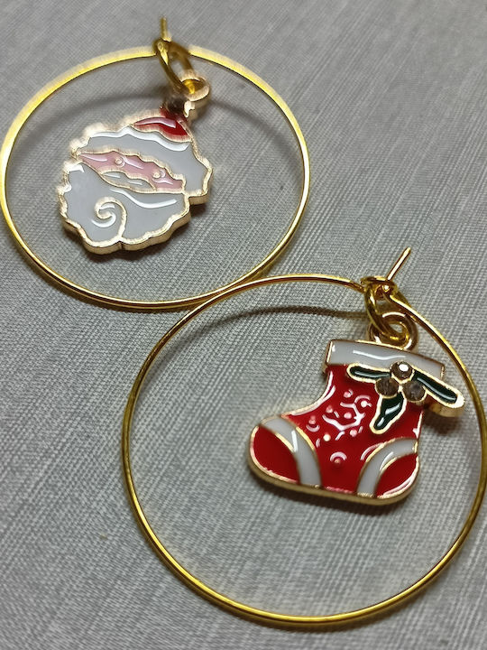 Handmade Gold-Plated Metal Hoop Earrings Christmas Boot Santa Claus 4cm Tatu Moyo