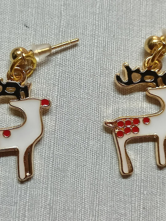 Tatu Moyo Handmade Gold Plated Metallic Christmas Reindeer Enamel Earrings 4cm