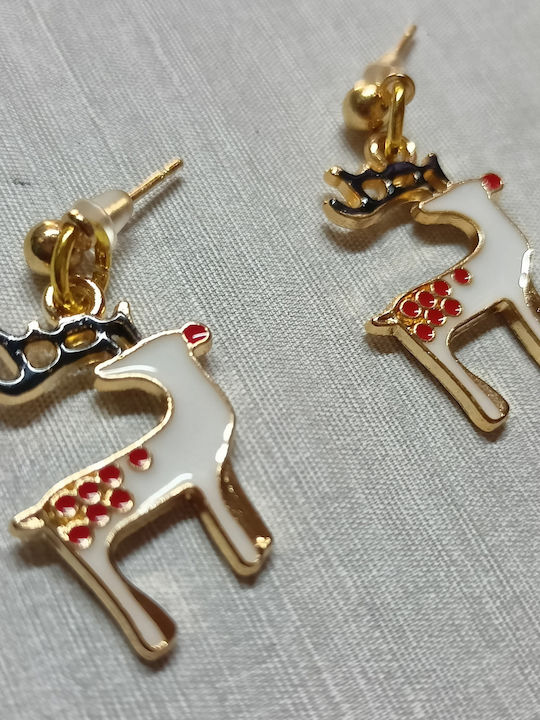 Tatu Moyo Handmade Gold Plated Metallic Christmas Reindeer Enamel Earrings 4cm