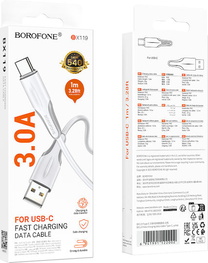 Borofone USB 2.0 Cable USB-C male - USB-A Λευκό 1m 46614-OC