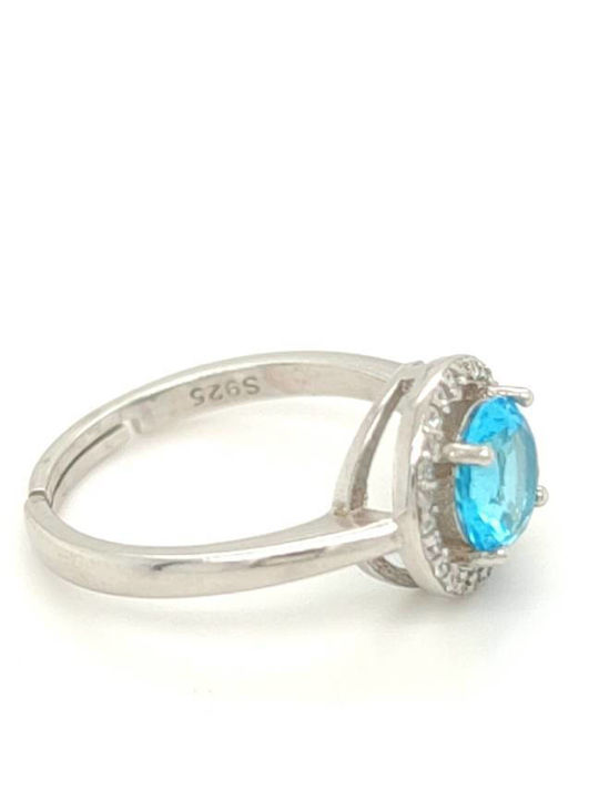 Women's Ring Rosette Blue Zircon Silver 925°
