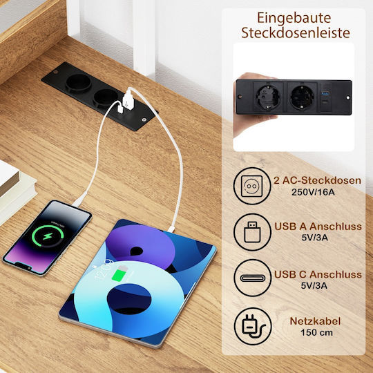 Γραφείο Υπολογιστή με USB θύρες 120x65x130εκ. Μπεζ