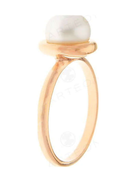 Women's Silver Gold Plated Ring 925° Decorated with White Pearl