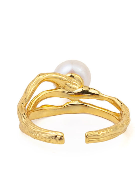 Open Pearl Ring – Gold Plated Silver 925