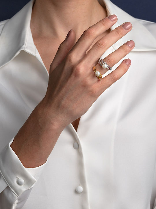 Open Pearl Ring – Gold Plated Silver 925