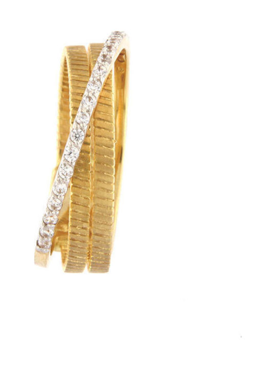 Women's Yellow 14K Gold Ring Decorated with White Zircons