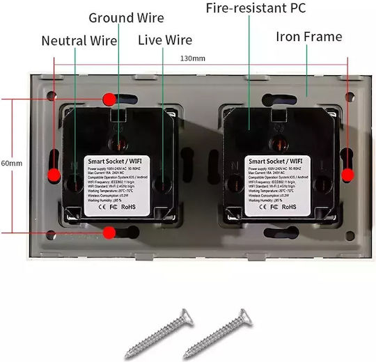 Doppelter Gemauert Stromsteckdose WLAN Schwarz 1Stück