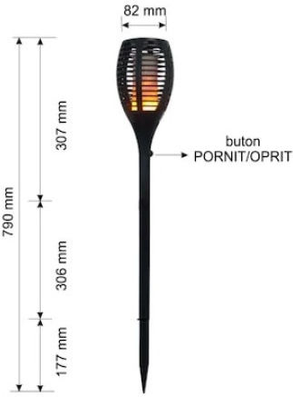 Foxmag24 Încărcare Solară Led Efect de Flacără Tip Prăjitură Baterie Internă 96 Leduri Iluminare Secvențială Senzor de Lumină Negru