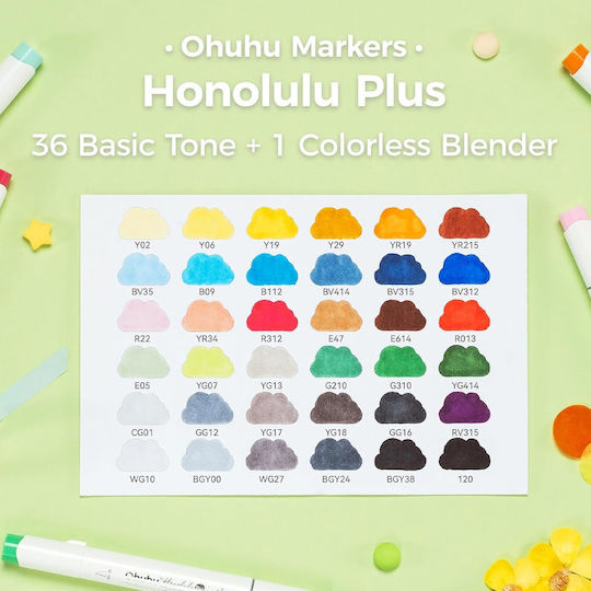 Ohuhu Honolulu Plus Grundfarben Zeichenstifte Alkoholvermischung Supreme Pinsel & Meißel Set 36 Farben