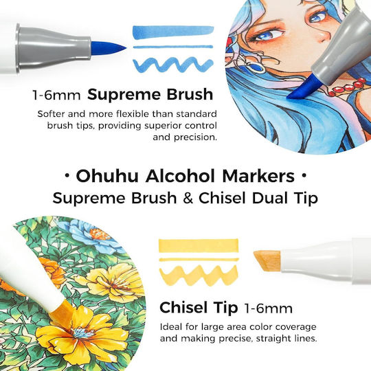 Ohuhu Honolulu Plus Grundfarben Zeichenstifte Alkoholvermischung Supreme Pinsel & Meißel Set 36 Farben