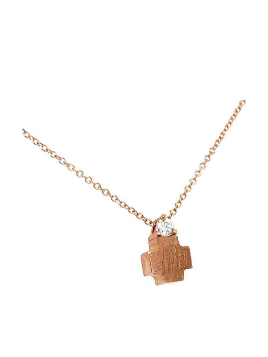 Дамски Кръст с Верига Розово Злато К9 St10395s_krb