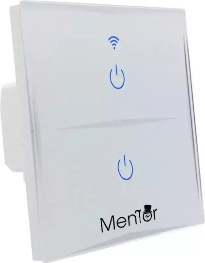 Χωνευτός Διακόπτης Τοίχου Αφής Wi-Fi Διπλός με Πλαίσιο Λευκός