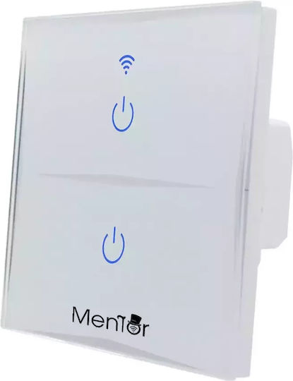 Χωνευτός Διακόπτης Τοίχου Αφής Wi-Fi Διπλός με Πλαίσιο Λευκός