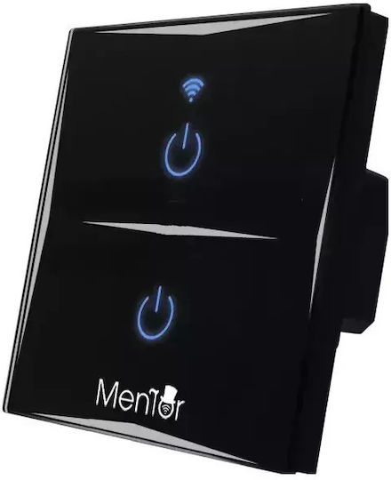 Încastrat Comutator de Perete Wi-Fi Iluminat Dublu cu Cadru Negru
