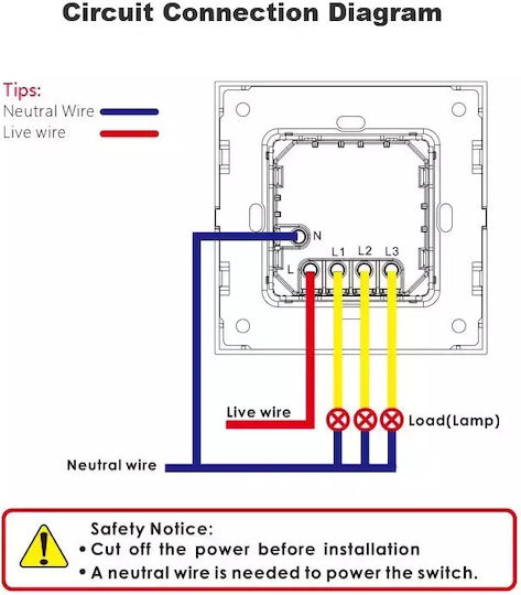 Wall Switch Wi-Fi Lighting Triple with Frame Black