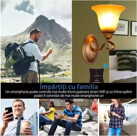 Încastrat Comutator de Perete Wi-Fi Iluminat Dublu cu Cadru Negru