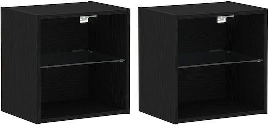 Living Room TV Unit with Lighting Black Oak
