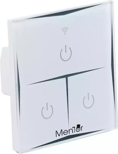Comutator De Perete Electric Încastrat Tactil Wi-Fi Triplu Cu Ramă Mediu Alb