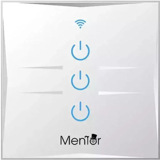Comutator De Perete Electric Încastrat Tactil Wi-Fi Triplu Cu Ramă Mediu Alb