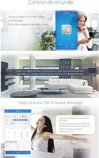 Comutator De Perete Electric Încastrat Tactil Wi-Fi Sens Unic Cu Ramă Comutatoare De Perete Electrice Alb
