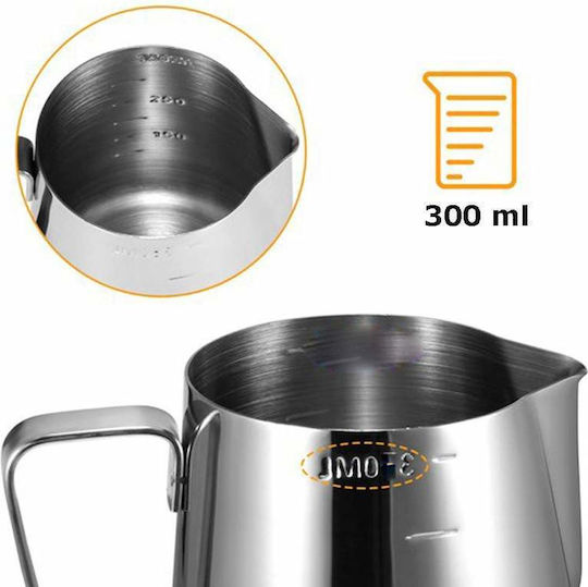 Siks Cană Pentru Lapte Gradată Pitcher Pentru Spumare Lapte Cappuccino Stil Barista Cu Mâner 300 Ml Oțel Inoxidabil
