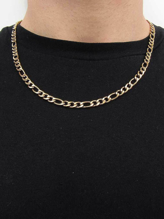 Figaro Chain Gold 6mm Αλυσίδα Λαιμού Ανοξείδωτο Ατσάλι 316l 55 Cm