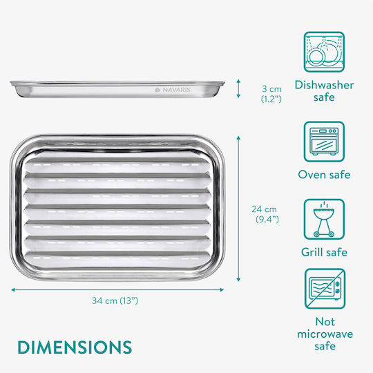 Navaris Stainless Steel BBQ Trays 34x24 Cm Ventilation Holes Nav000038ep001c