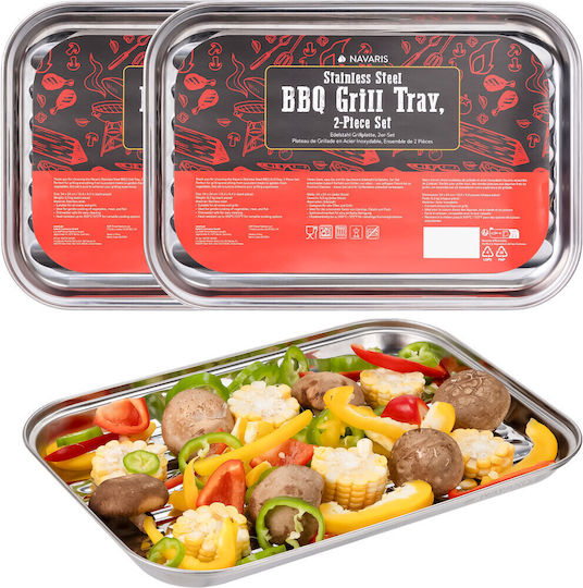 Navaris Stainless Steel BBQ Trays 34x24 Cm Ventilation Holes Nav000038ep001c