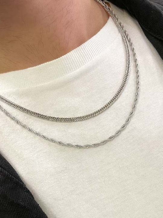 Dennis Rope Chain Silver 3mm Αλυσίδα Λαιμού Ανοξείδωτο Ατσάλι 316l 45 Cm