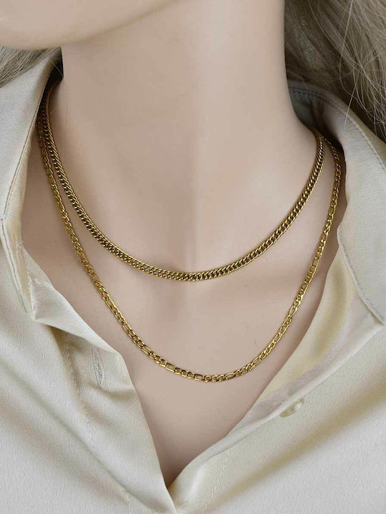 Micron Cubana Chain Gold 4mm Αλυσίδα Λαιμού Ανοξείδωτο Ατσάλι 316l 60 Cm