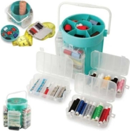 Set Portabil De Cusut Și Croitorie 200 Piese Organizator Din Plastic Mâner Albastru