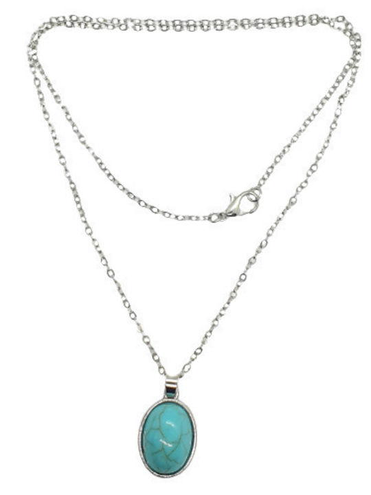 Jewelry Set Necklace Earrings Vintage Boho Oval Shape Turquoise Stones S23
