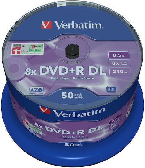 Verbatim Εγγράψιμα DVD+R 8x Dual Layer 8.5GB Cake Box 50τμχ