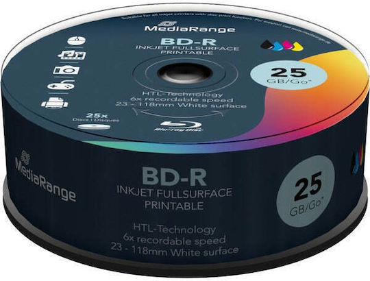 MediaRange Εγγράψιμα BD-R 6x Printable 25GB Cake Box 25τμχ