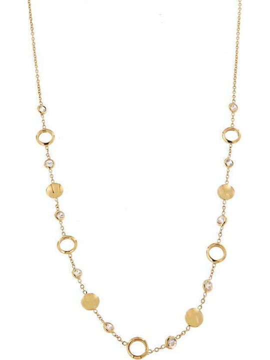 Set De Coliere Și Brățară Aur 14k Cercuri Și Pietre Rotunde Albe Zirconiu Set-22114y