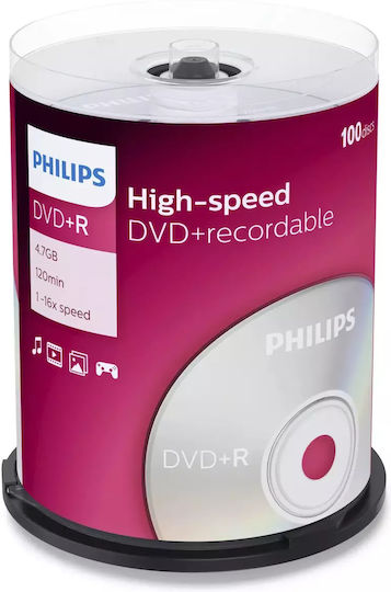 Philips Εγγράψιμα DVD+R 16x 4.7GB Cake Box 100τμχ