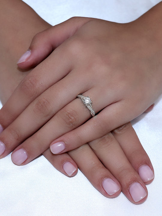 Single Stone Ring White Gold 9K Zircon P-50059 White Gold 9K Single Stone Ring White Gold 9K Zircon P-50059 White Gold 9K