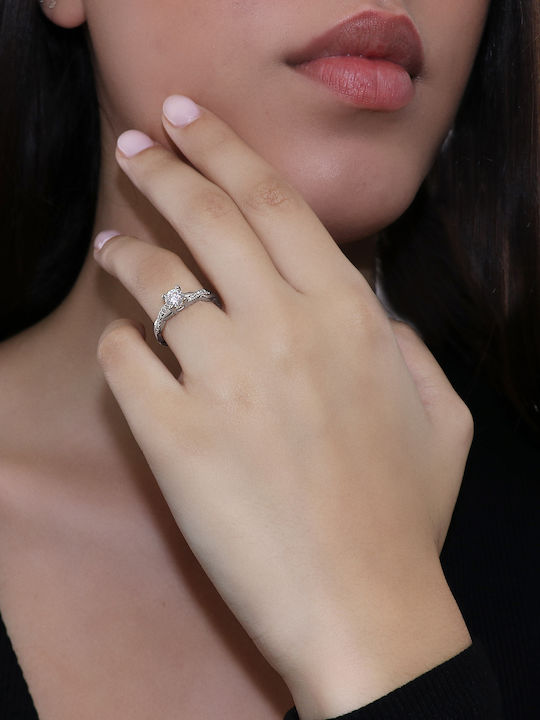 Single Stone Ring White Gold 9K Zircon P-50059 White Gold 9K