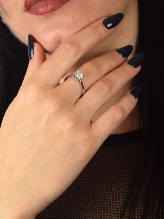 White Gold Single Stone Ring 18K Moissanite