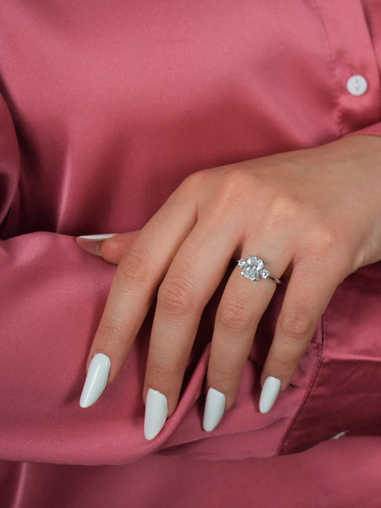 Weißgold Einzelner Steine Ring K14 Zirkon Weißgold Einzelner Steine Ring K14 Zirkon