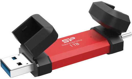 Silicon Power Ds72 1.0TB USB 3.2 SSD Stick cu conexiune USB-A & USB-C Roșu