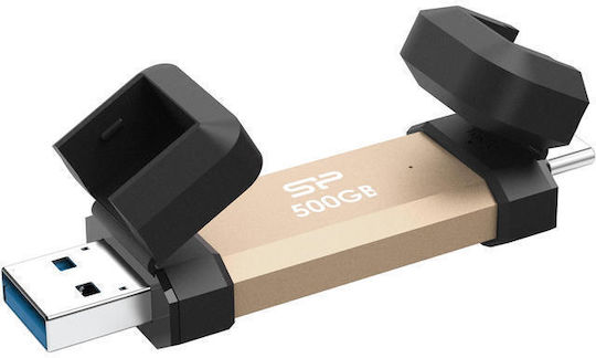 Silicon Power Ds72 500GB USB 2.0 Стик с връзка USB-A & USB-C Златист