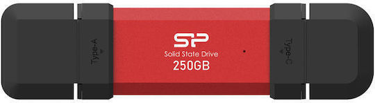 Silicon Power Ds72 250GB USB 3.2 SSD Stick mit Verbindung USB-A & USB-C Rot